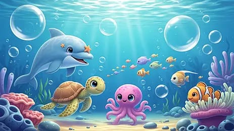 Cute ocean animals swimming underwater